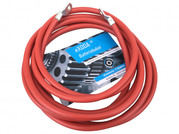 Batteriekabel 25 mm² 200cm Kupfer Stromkabel mit Ringösen M10 Rot 12V KFZ Kabel