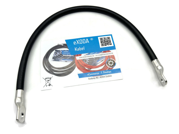 eXODA Batteriekabel 50 mm² 50cm Kabelschuhe M10 und M8 Schwarz - Hochwertiges Batteriekabel made in Germany mit 99,9 % Kupferanteil für Fahrzeuge Boote und mehr