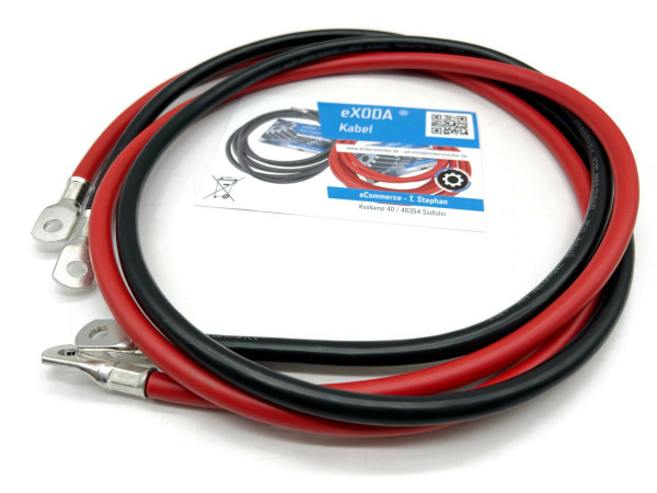 Batteriekabel Set 35 mm² 150cm mit Kabelschuhen M8 Rot und Schwarz