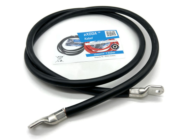 eXODA Batteriekabel 70 mm² 1,8m Kabelschuhe M8 und M10 Schwarz flexibles hochwertiges Kabel mit 99,9 % Kupferanteil für Auto Boot Motorrad max. 261A bei 12V