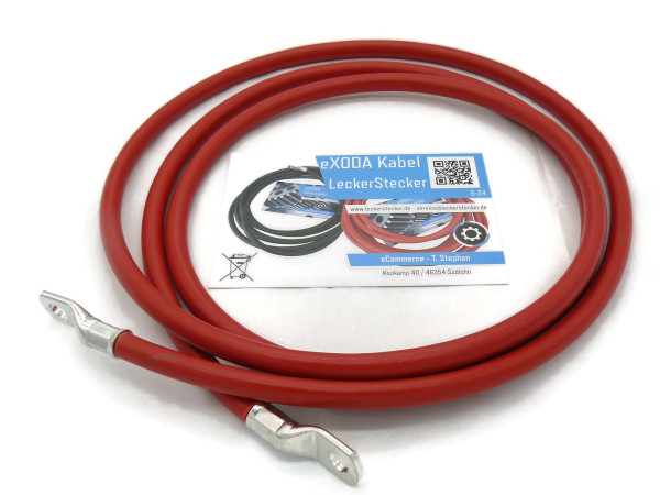 Exoda Batteriekabel 50 mm² 2,5m mit Kabelschuhen M10 Rot für Fahrzeuge wie Auto und Motorrad flexibel verarbeitet aus 99 Prozent Kupfer für zuverlässige Leistung
