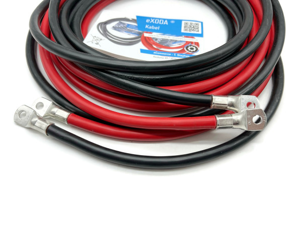 Batteriekabel Set 50 mm² 500cm mit Kabelschuhen M8 Rot und Schwarz