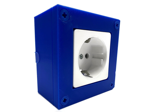 eXODA Steckdose weiß mit blauem Gehäuse zur Aufputzmontage 1-fach 230V Kopp Schuko Steckdose inklusive Montageschrauben abnehmbaren Kabeleinführungen für flexible Installation