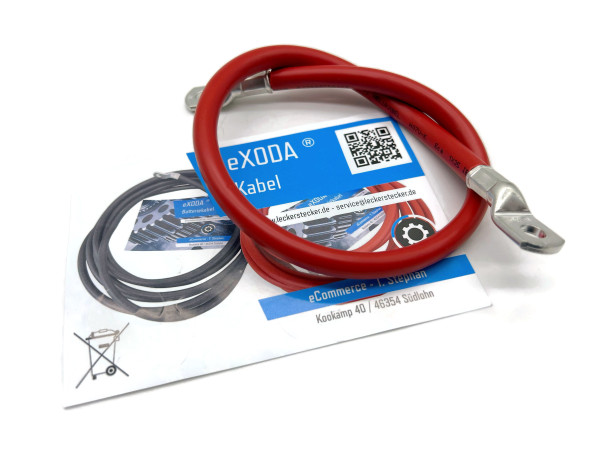 eXODA Batteriekabel 35 mm² 50cm mit Kabelschuhen M8 Rot für Auto Boot Motorrad hohe Materialqualität flexibel max. 470A 12V ideal für verschiedene Anwendungen