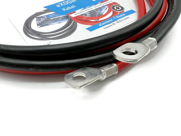 eXODA Batteriekabel Set 35 mm² 200cm mit Kabelschuhen M10 Rot und Schwarz für flexibele Anwendungen geeignet in Auto Boot Motorrad etc mit 99,9 % Kupferanteil