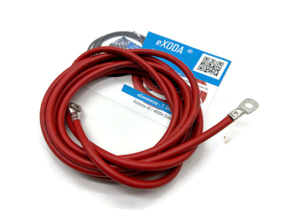 eXODA Batteriekabel 10 mm² 300cm M6 Rot hochflexibel für 12V Systeme Auto Boot Motorrad erstklassiges Kupfer hitzebeständiger PVC Mantel bis 70° für leistungsstarke Verbindungen