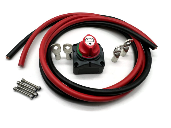 eXODA Kabel 50mm2 4x M10 Kabelschuh 2m Kabel Rot Schwarz mit Trennschalter - Hochwertiges Set mit 2m Kabeln und 4 Kabelschuhen für optimale Leistung und H07VK Standard