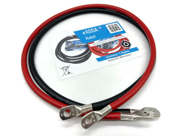 Batteriekabel Set 25 mm² 75cm mit Kabelschuhen M8 Rot und Schwarz