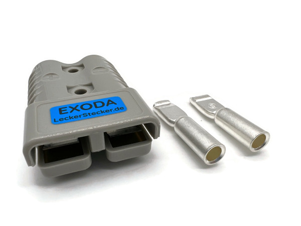eXODA Batterie Stecker 175A 16 mm2 grau Steckverbinder für Gabelstapler Kabel - versilberte Kupferkontakte und schlagfestes Gehäuse max 600V und 175A für 16 mm² Kabel