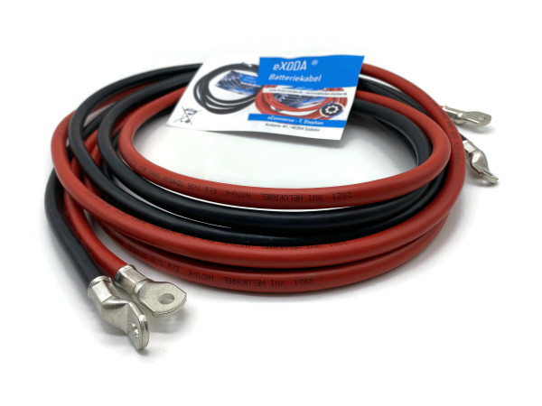 eXODA Batteriekabel Set 35 mm² 300cm mit Kabelschuhen M6 Rot und Schwarz für vielseitige Anwendungen in Auto Boot Motorrad hohe Materialqualität mit 99 9 % Kupferanteil