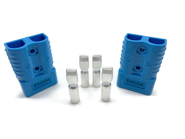 eXODA Batterie Stecker 175A 35 mm2 blau Set Steckverbinder für Gabelstapler Kabel mit versilberten Kupferkontakten und robustem Kunststoffgehäuse für viele Anwendungen
