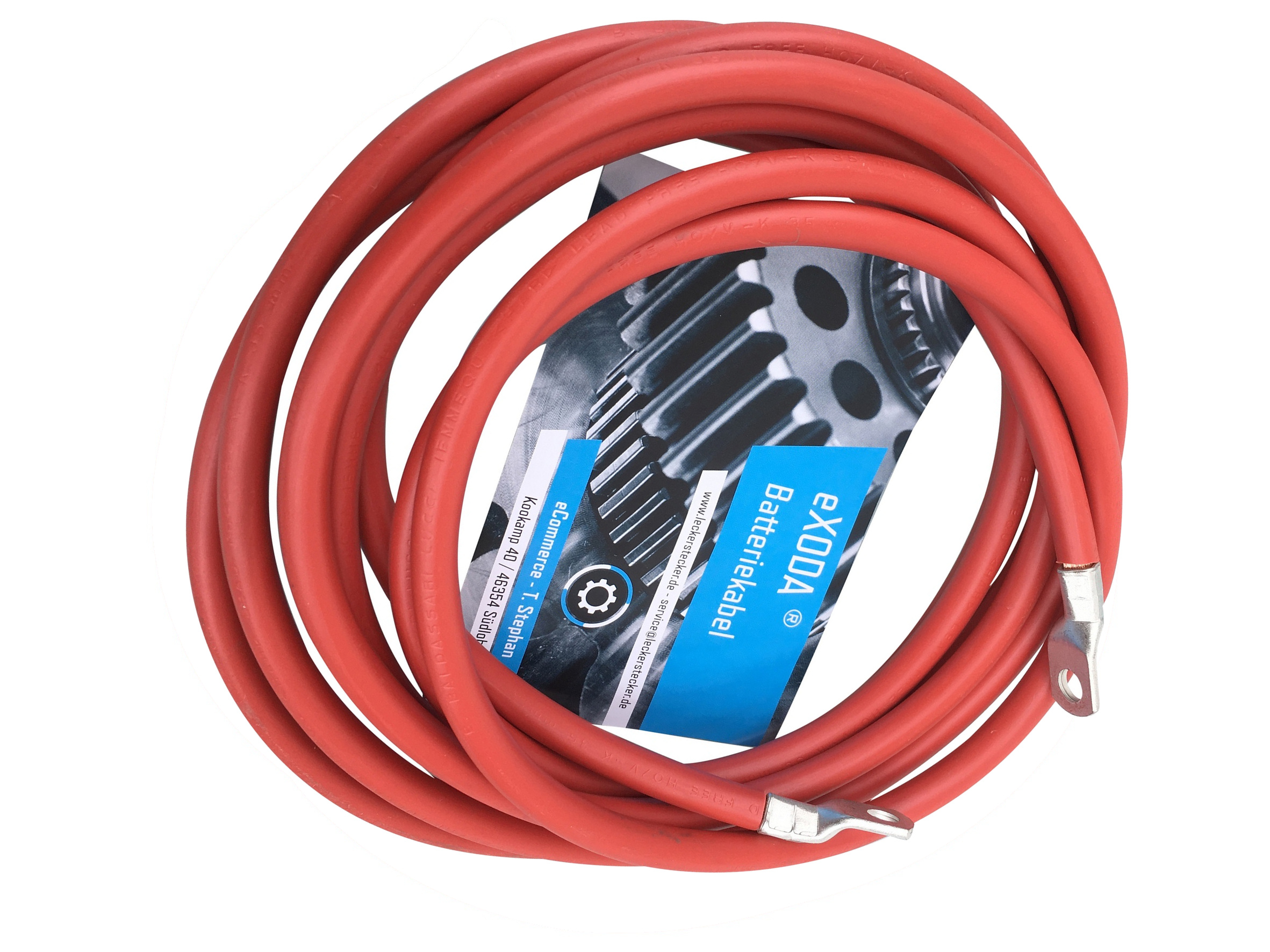 eXODA Batteriekabel 35 mm² 30cm Kupfer Stromkabel mit Ringösen M6 rot 12V KFZ Kabel 