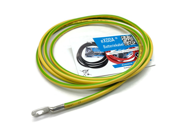 eXODA Erdungskabel 3 m Erdungsleitung 16 mm² grün/gelb Erdungsleiter Kabelschuhe M8 + M10 -flexibles H07V-K Kabel für Kreuzerder Staberder hohe Qualität aus Deutschland