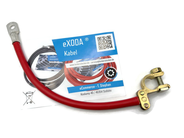 eXODA Batteriekabel Rot 35 mm² 25cm mit Kabelschuh M8 und Polklemme