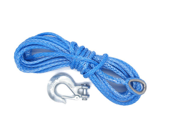 Synthetikseil Dyneema 8mm 10m Kausche und Haken Seilwinden Kunststoff Offroad