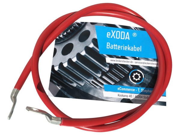 Exoda Batteriekabel 25 mm² 100cm mit Kabelschuhen M10 Rot für 2016 Watt 168A bei 12V flexibel mit 99 Prozent Kupfer hohe Materialqualität für Auto Boot Motorrad usw.