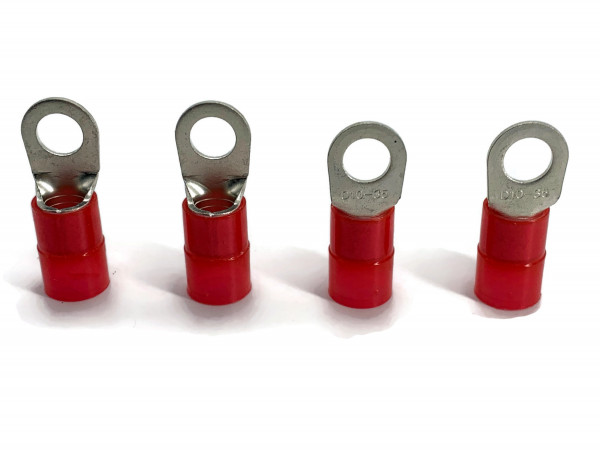 Kabelschuh 25mm2 bis 35mm2 M10 isoliert 4x Ringöse Pressöse für Batteriekabel Quetschkabelschuhe rot