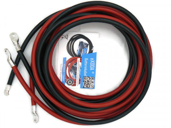 Batteriekabel Set 50 mm² 500cm Kupfer Stromkabel mit Ringösen M8 Rot und Schwarz