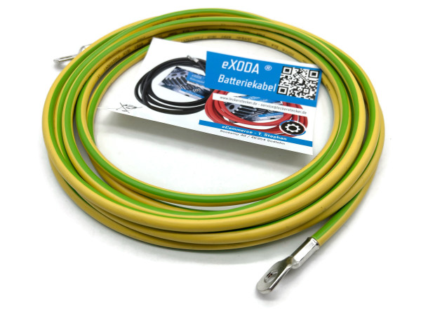 eXODA Erdungskabel 5m Erdungsleitung 16 mm² grün/gelb Erdungsleiter M8 + M10 für Kreuzerder oder Staberder flexibel in hochwertiger PVC Ummantelung für H07V-K Standard