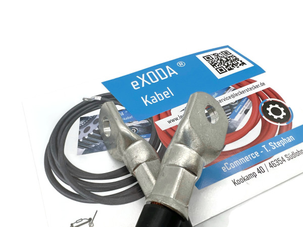 Exoda eXODA Batteriekabel 70 mm² 1,8m Kabelschuhe M8 Schwarz flexibles Kabel mit 99 Prozent Kupferanteil für Auto Boot Motorrad max. 261A bei 12V sichere Leistungsübertragung
