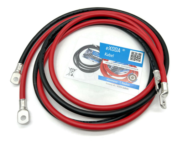 Batteriekabel Set 35 mm² 200cm mit Kabelschuhen M8 Rot und Schwarz