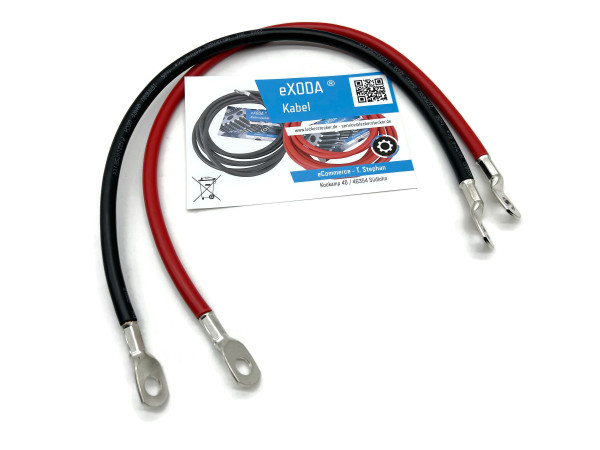 Batteriekabel Set 25 mm² 50cm mit Kabelschuhen M10 Rot und Schwarz