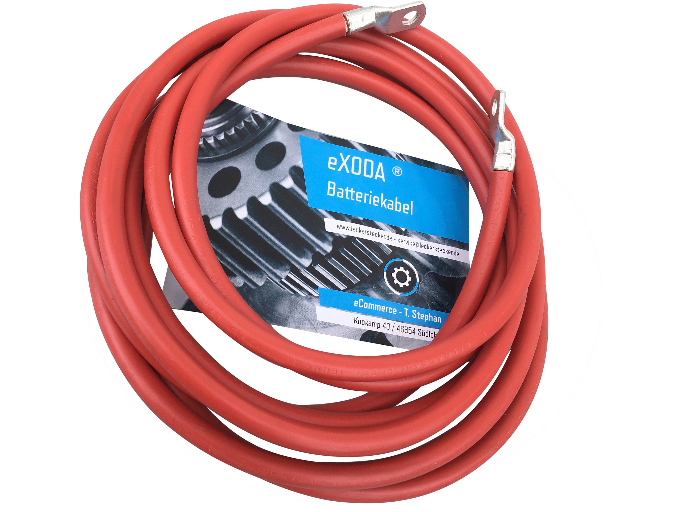 eXODA Batteriekabel 35 mm² 50cm Kupfer Stromkabel mit Ringösen M8 Rot 12V KFZ Kabel 