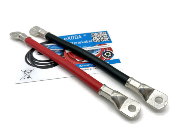 Kabel Set 50 mm² 20cm mit Kabelschuhen M8 Rot und Schwarz