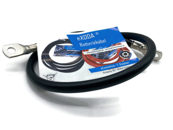 eXODA Batteriekabel 50 mm² 75cm mit Kabelschuhen M10 Schwarz für Auto Boot Motorrad und mehr hohe Flexibilität 99 9 % Kupfer hohe Qualität bis 448A bei 12V