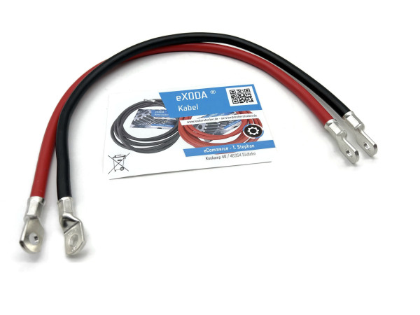 eXODA Batteriekabel Set 35 mm² 50cm mit M8 Kabelschuhen Rot Schwarz 99 9 % Kupfer hitzebeständig bis 70° geeignet für Auto Boot Motorrad zeitsparend nutzbar