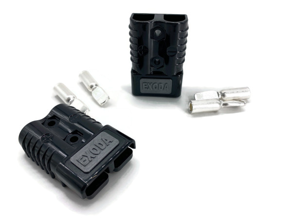 eXODA Batterie Stecker 50A 16 mm2 schwarz Steckverbinder für Gabelstapler Kabel - versilberte Kupferkontakte und schlagfestes Kunststoffgehäuse für sichere Verbindung
