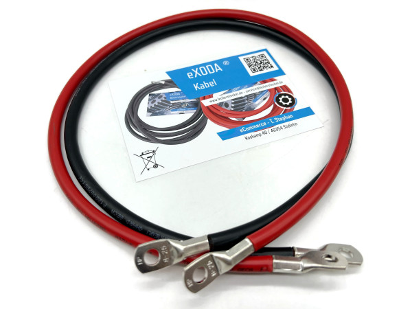 eXODA Batteriekabel Set 25 mm² 75cm M8 Kabelschuhe Rot Schwarz flexibel aus Deutschland hohe Qualität für Auto Boot Motorrad langlebige Leistung bis 2688 Watt 224A