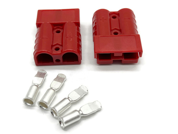 eXODA Batterie Stecker 50A 16 mm2 rot Set Steckverbinder für Gabelstapler Kabel - versilberte Kupferkontakte mit Edelstahl-Federblechen zum Verpressen oder Verlöten geeignet