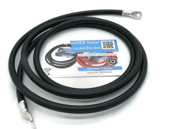 eXODA Batteriekabel 50 mm² 2,5m mit Kabelschuhen M8 Schwarz - flexibles hochwertiges Kabel aus 99,9 % Kupfer für maximale Leistung bis 134A 12V geeignet für Auto Boot Motorrad etc.