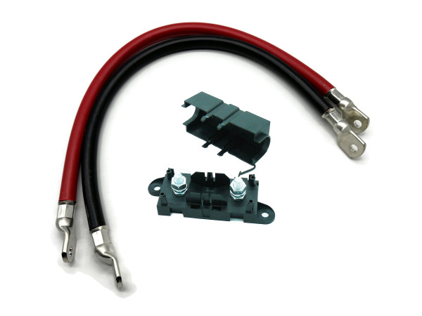 eXODA Batteriekabel Set 70 mm 30cm Kabelschuhe M8 Rot Schwarz mit Sicherungshalter für 50 mm Lochabstand Hitzebeständig max 32V geeignet für Auto Boot Motorrad industrielle Nutzung