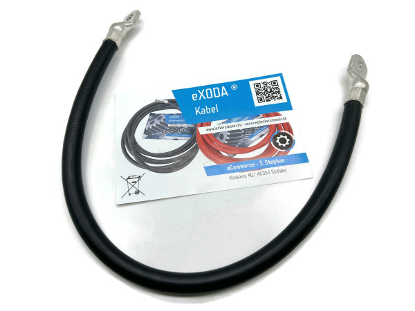 eXODA Batteriekabel 70 mm² 50cm mit Kabelschuhen M8 Schwarz Hochwertiges flexibles Kabel made in Germany geeignet für 11290 Watt 941A bei 12V für Auto Boot Motorrad