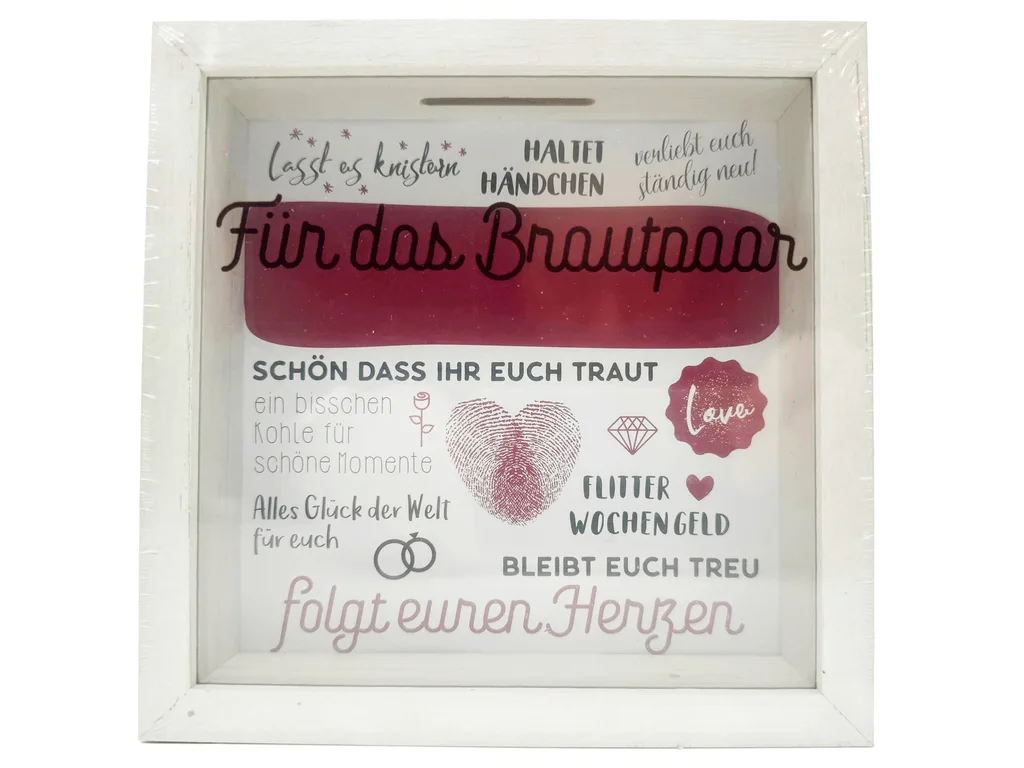 Spardose Brautpaar MDF Flitterwochengeld Händchen haltend ideales Hochzeitsgeschenk