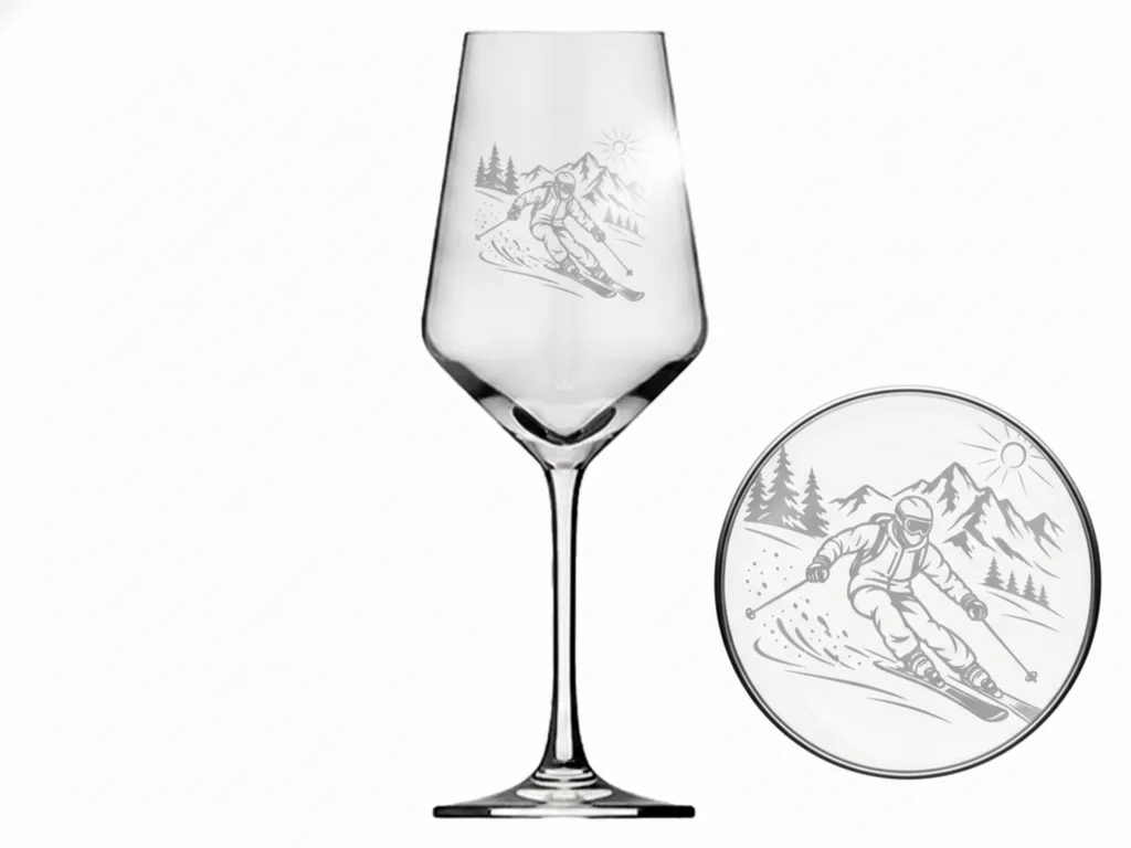 Weinglas Gravur Skifahren 350ml spülmaschinenfest und langlebig