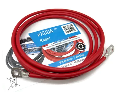 eXODA Batteriekabel 10 mm² 200cm Rot mit M8 Kabelschuhen für Auto Motorrad Boot