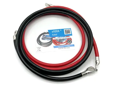 eXODA Batteriekabel Set 50 mm² 200cm mit M8 Kabelschuhen Rot Schwarz hohe Materialqualität