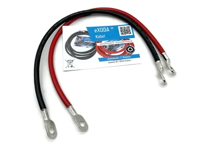 Batteriekabel Set 25 mm² 50cm mit Kabelschuhen M10 Rot und Schwarz