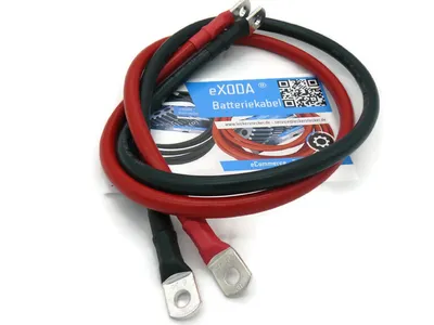 eXODA Kabel Set 35 mm² 75cm mit Schrumpfschlauch und M8 Kabelschuhen Rot Schwarz