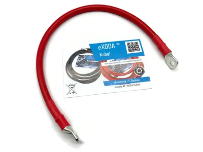 eXODA Kabel 50 mm² 50cm Rot mit Schrumpfschlauch und M8 Kabelschuhen für KFZ Motorräder Boote