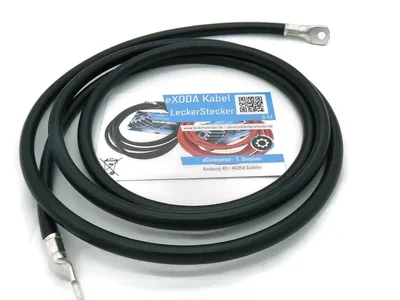 Batteriekabel 50 mm² 2,5m Schwarz mit M8 Kabelschuhen flexibles Kupferkabel bis 134A